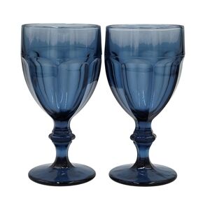 Libbey Duratuff Gibralter Dusky Blue Water Goblets Stems 6.75" 10 Ounces Set 2